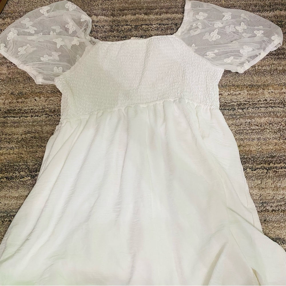 White Puff Sleeve Smocked Bodice Dress (6)